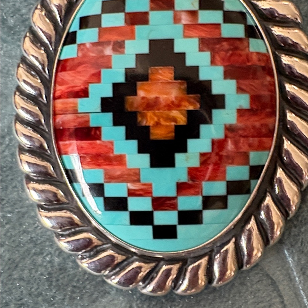 NWOT Carolyn Pollack / Sincerely Southwest Inlaid Silver/Turquoise/Black Pendant - Picture 11 of 13